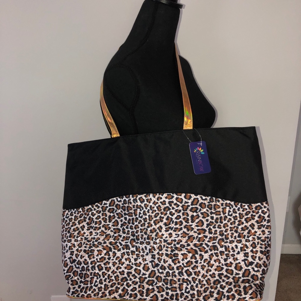 💕SOLD💕 NWT Black and Leopard Tote with Gold Trim